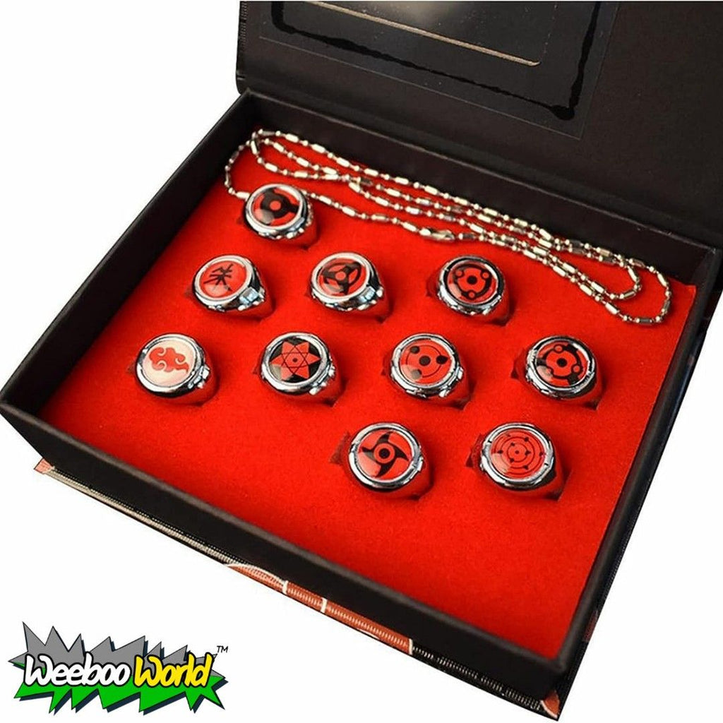 Naruto Ring Box Set 10 Pcs Itachi, Sasuke and other Sharingan Rings | Uchiha Clan